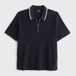 Abercrombie & Fitch Navy Textured Half-Zip Polo with White & Green Trim